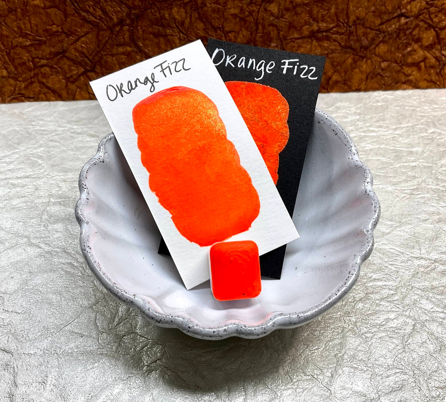 Orange Fizz~Handmade Shimmer watercolor paint-half pan