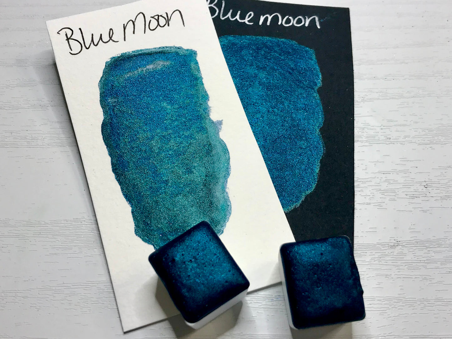 Blue Moon-Handmade Shimmer watercolor paint-half pan