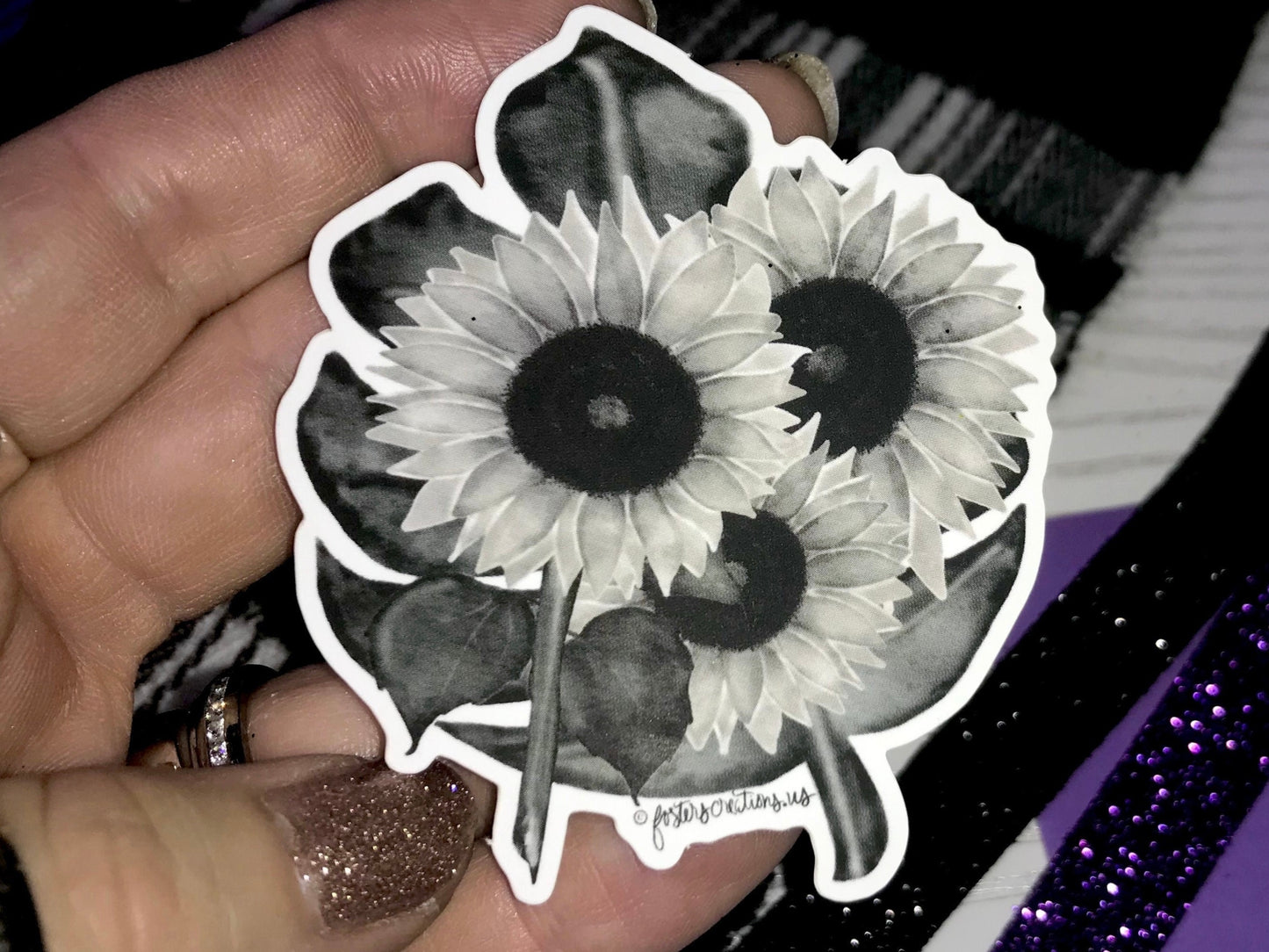Black and white sunflower sticker