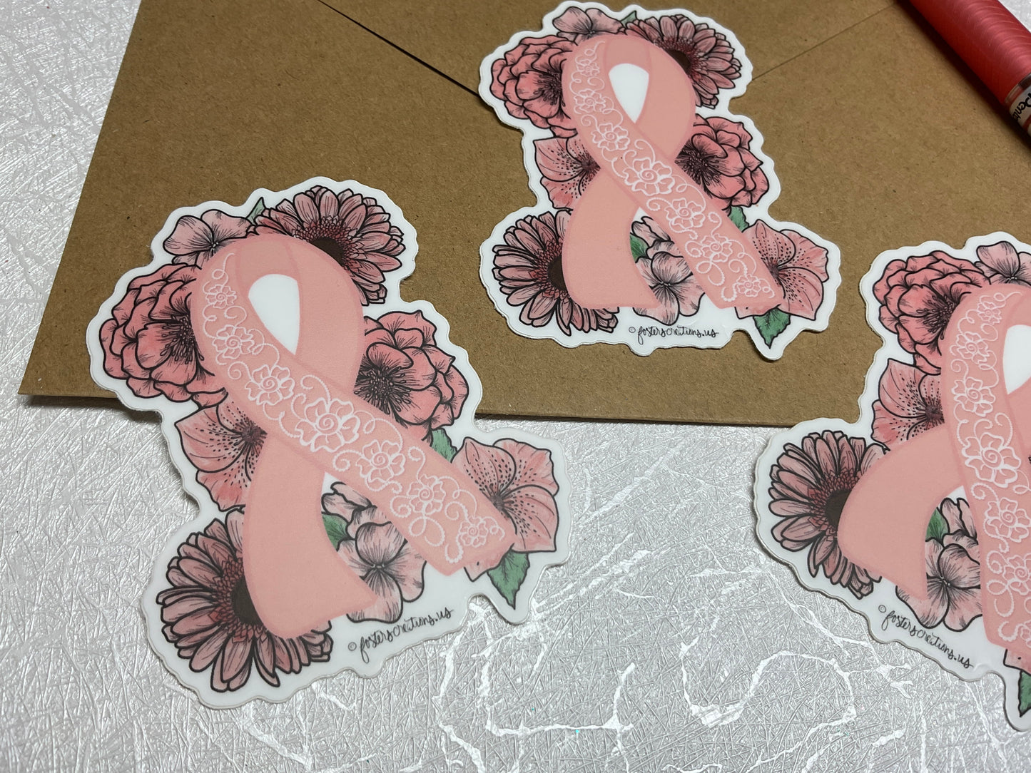 Vinyl Sticker-Matte, Decal,Uterine Cancer Ribbon floral