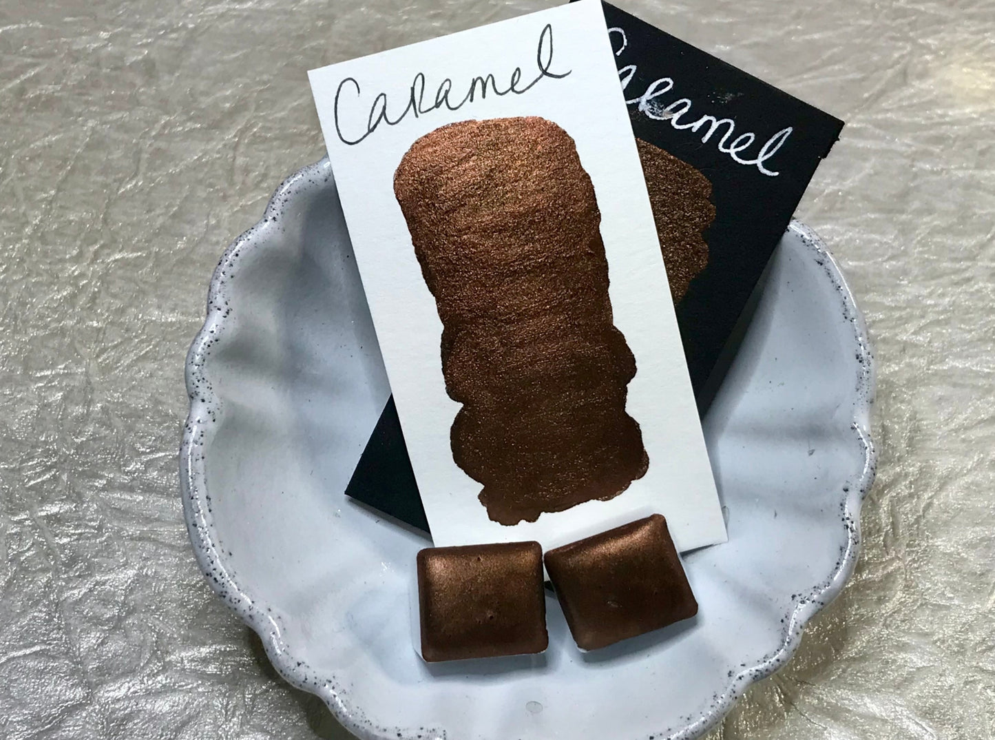 Caramel shimmer watercolor paint half pan