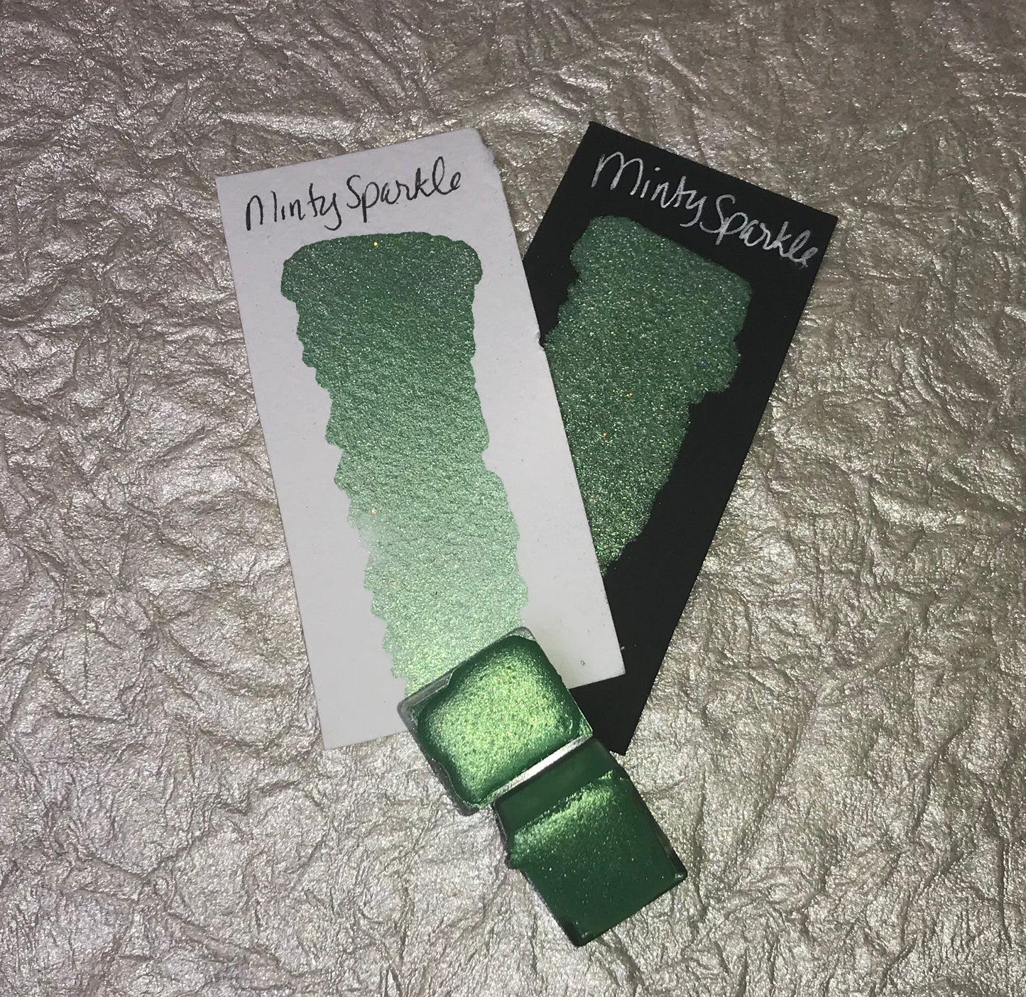 Minty Sparkle ~Handmade Shimmer watercolor paint-half pan