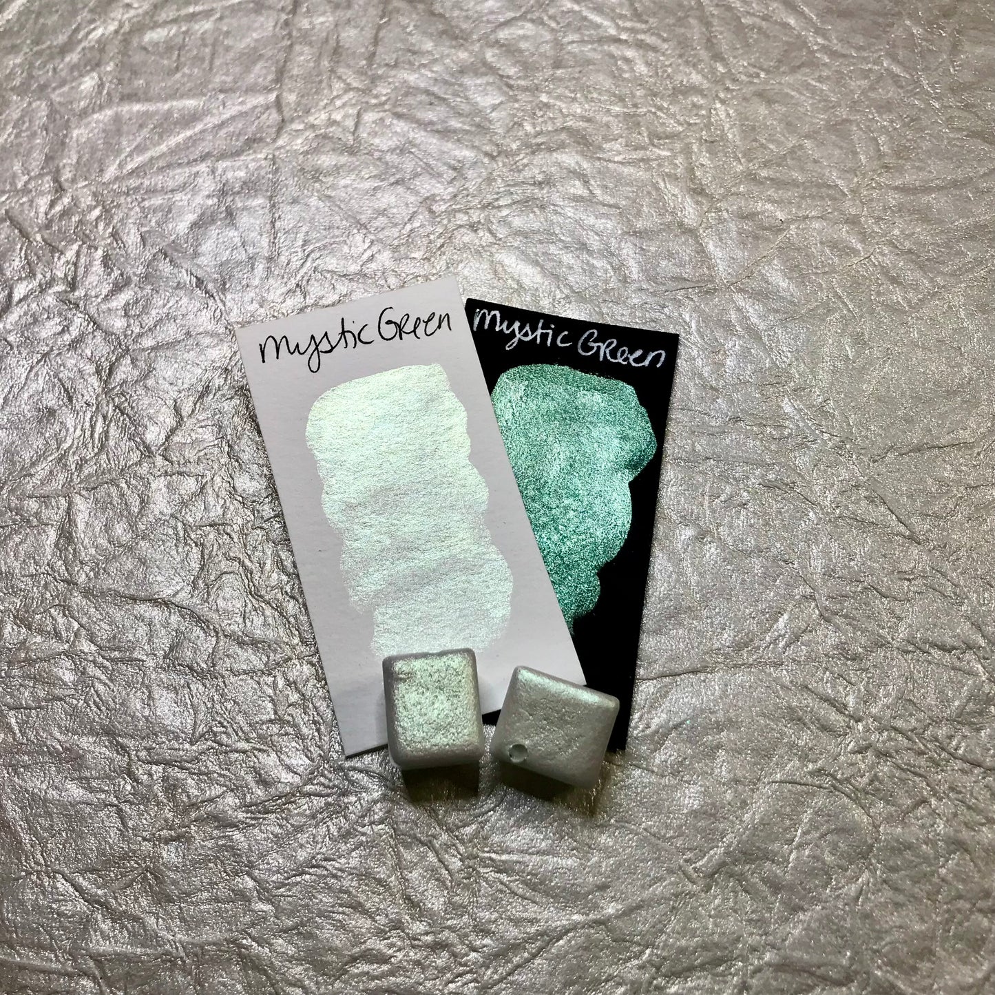 Mystic Green~Handmade Shimmer watercolor paint-half pan