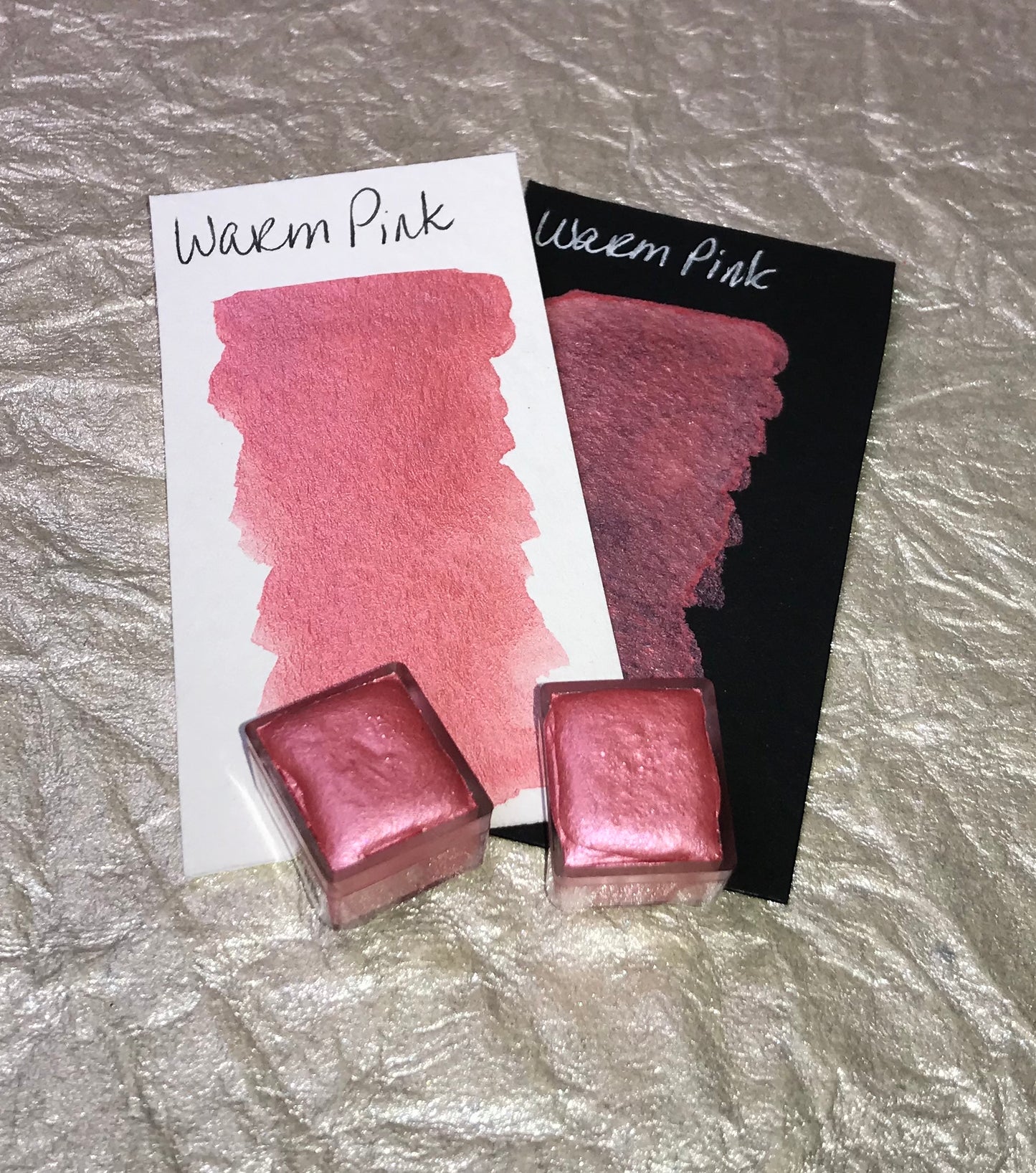 Warm Pink ~Handmade Shimmer watercolor paint-half pan