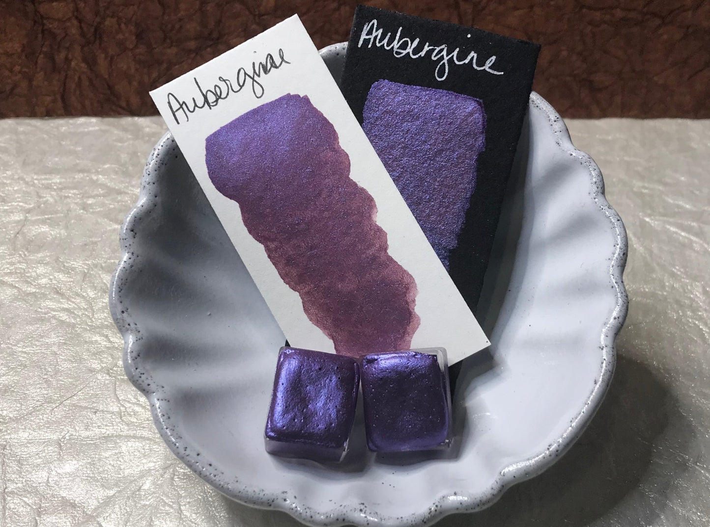 Aubergine shimmer watercolor paint half pan