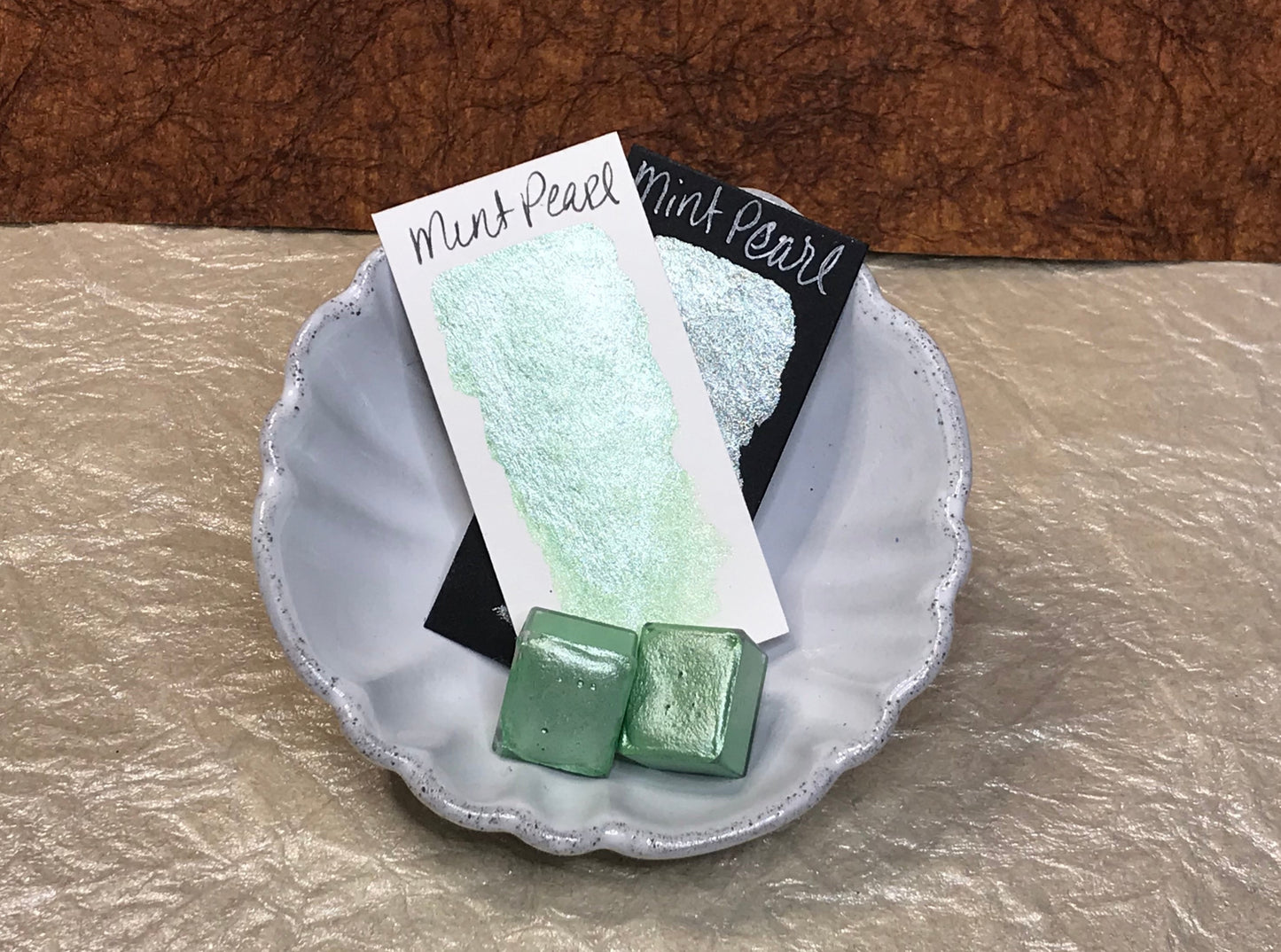 Mint Pearl shimmer watercolor paint half pan
