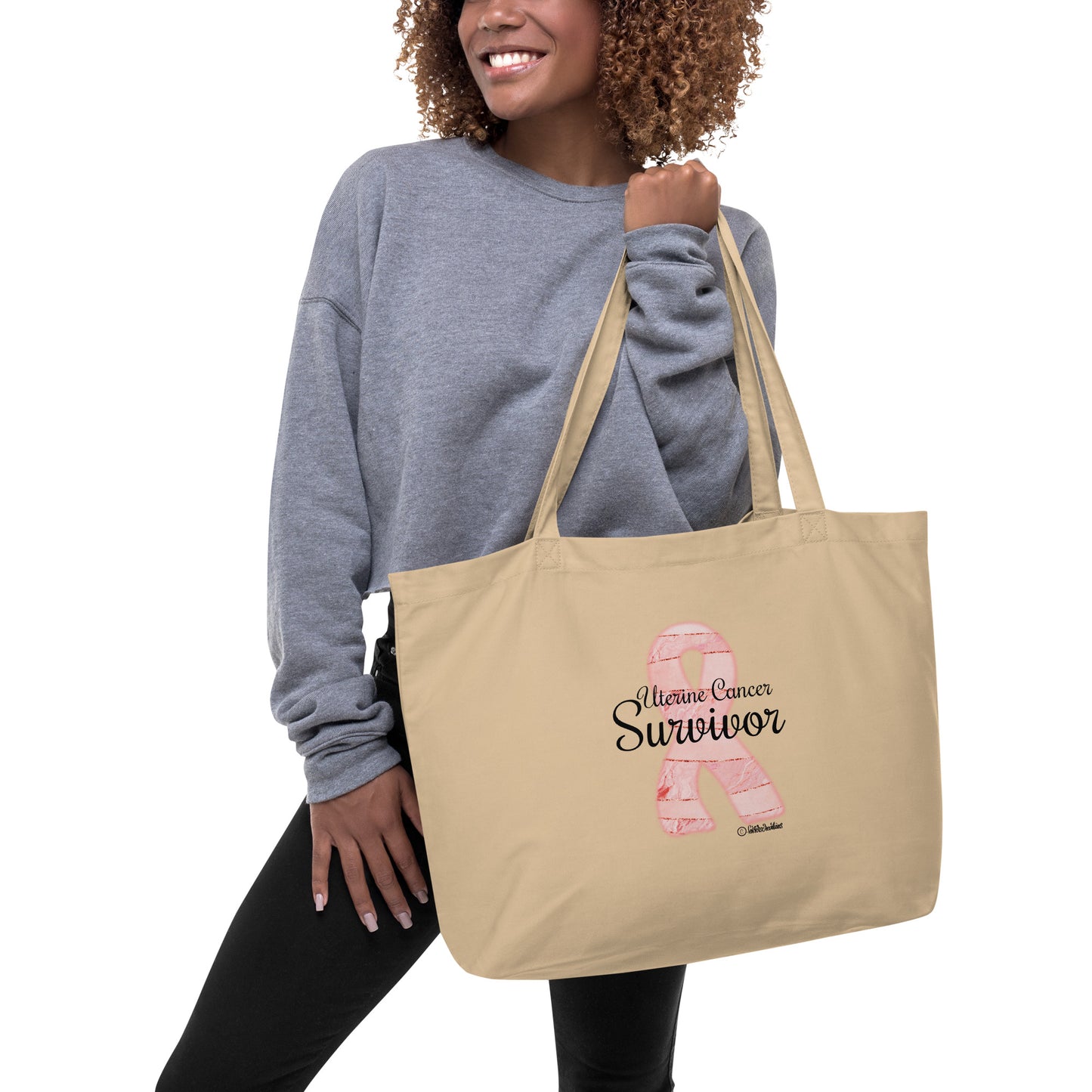 Large organic Tote Bag-Uterine Cancer Survivor Ribbon 2