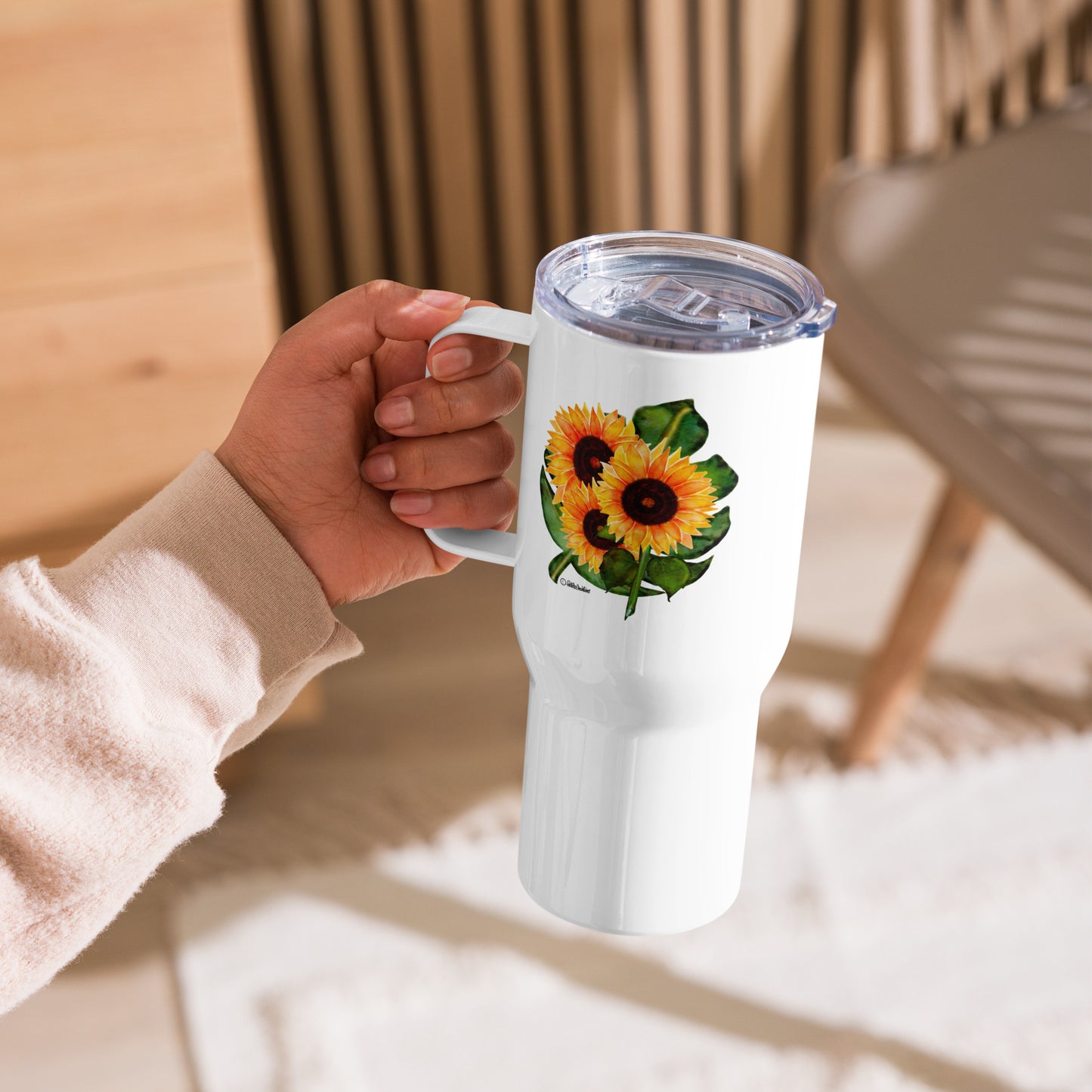 Travel mug with a handle-Sunflowers
