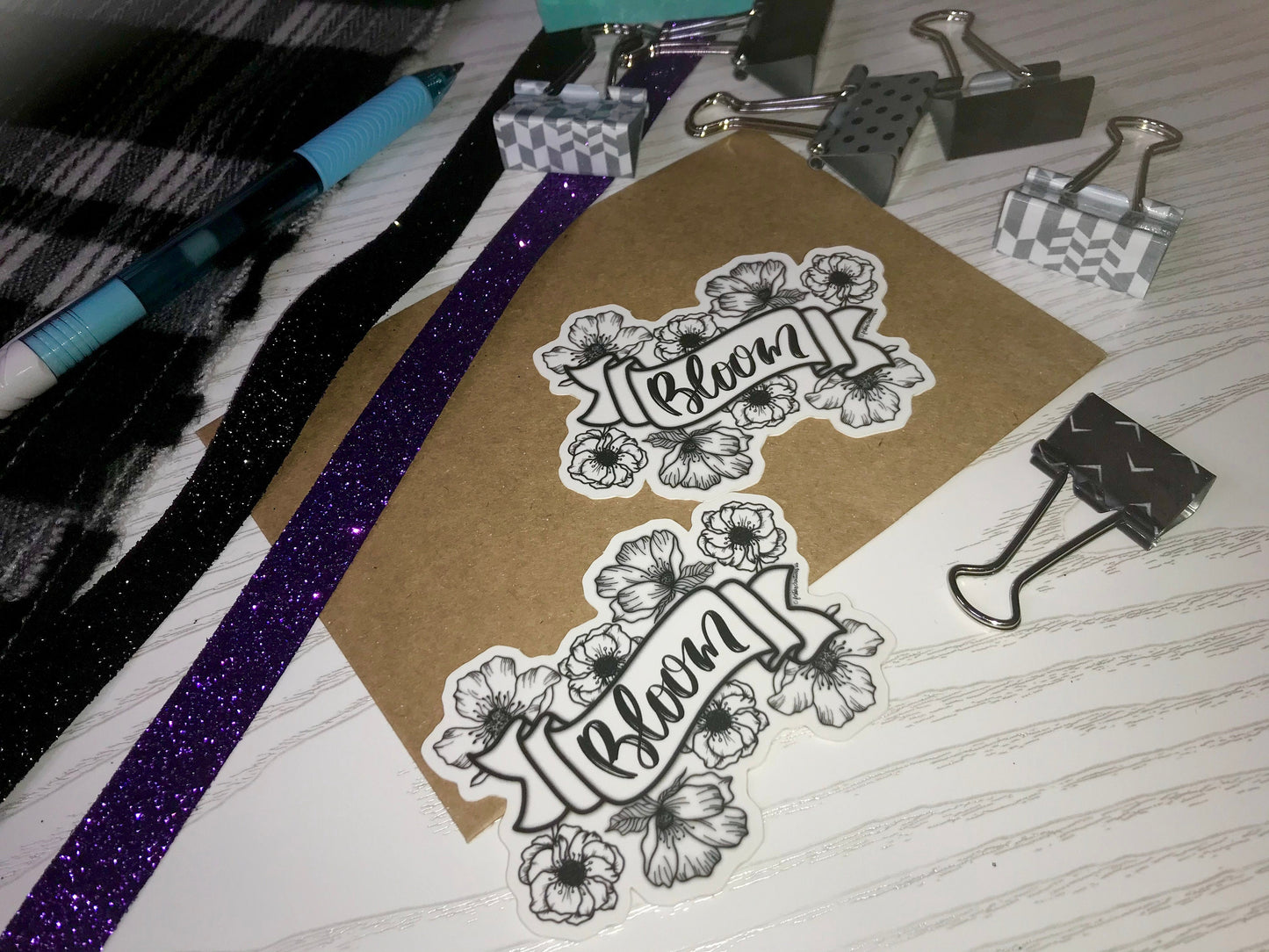 Vinyl Sticker-Matte, Decal, Bloom black and white modern floral
