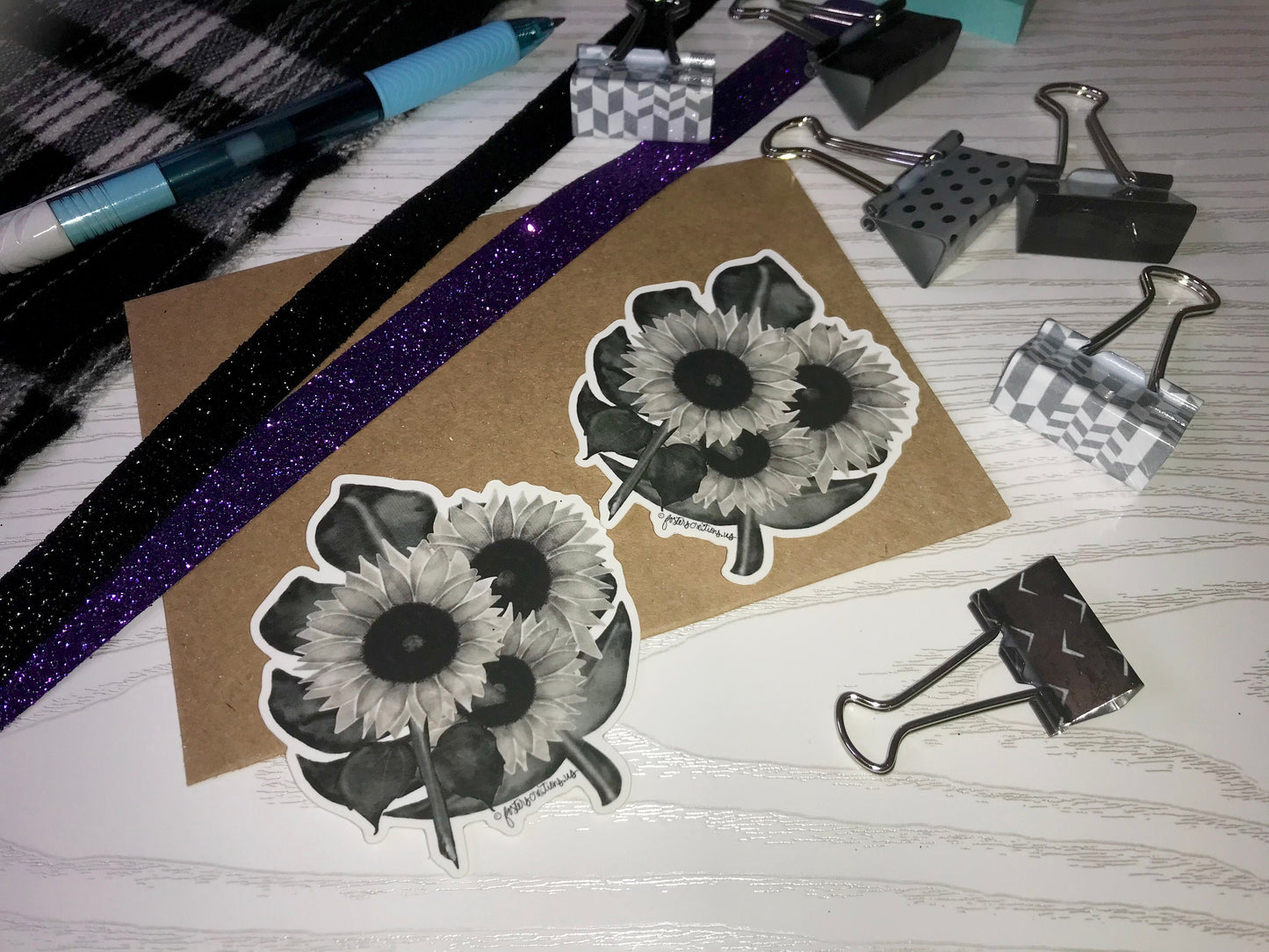 Vinyl Sticker-Matte, Decal,Sunflower black and white modern floral