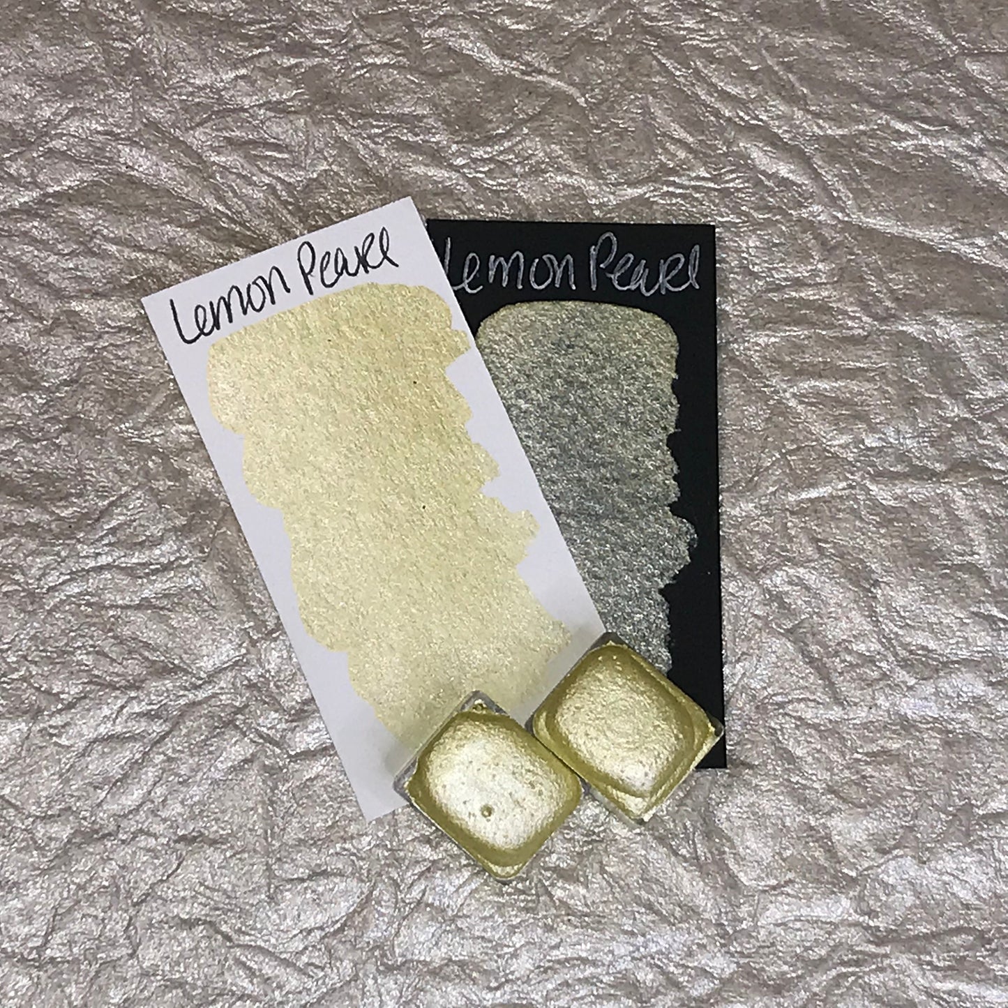 Lemon Pearl handmade shimmer watercolor paint half pan