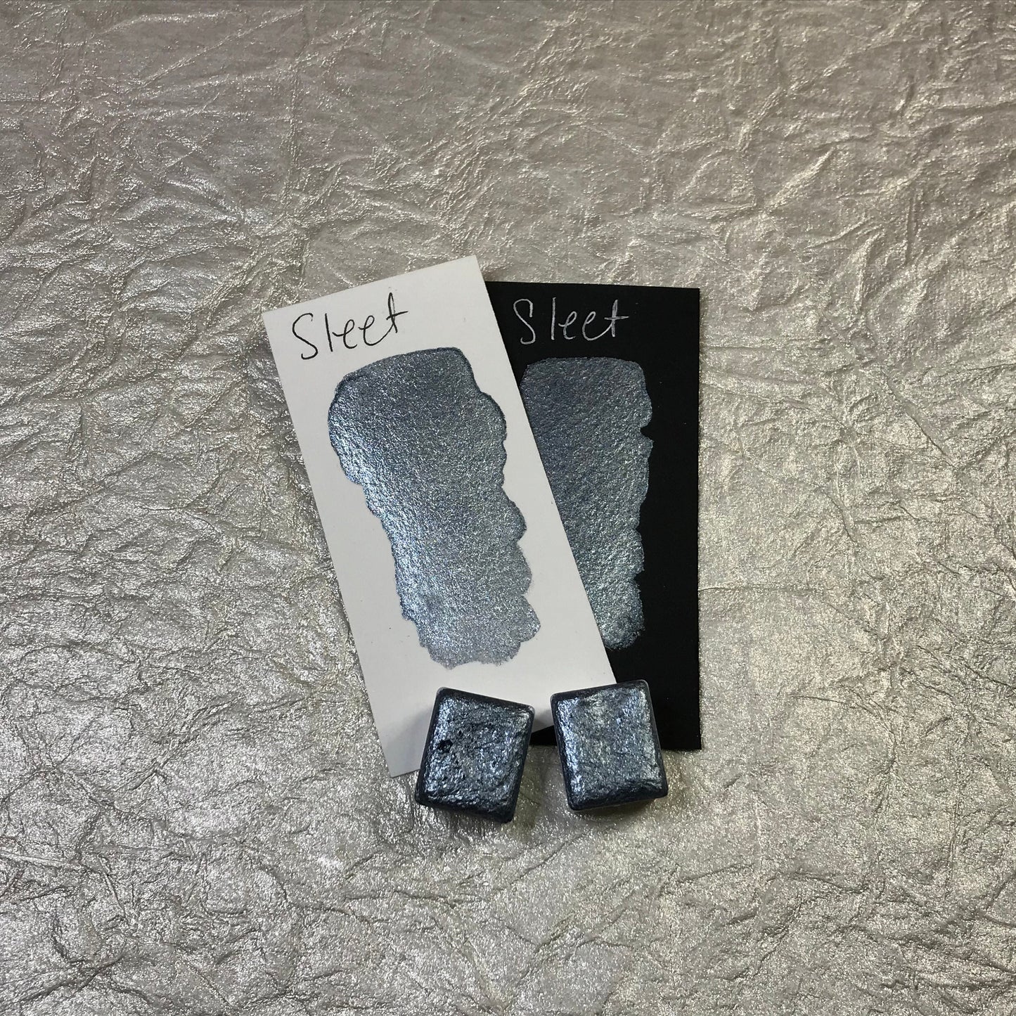 Sleet shimmer watercolor paint with swatch card
