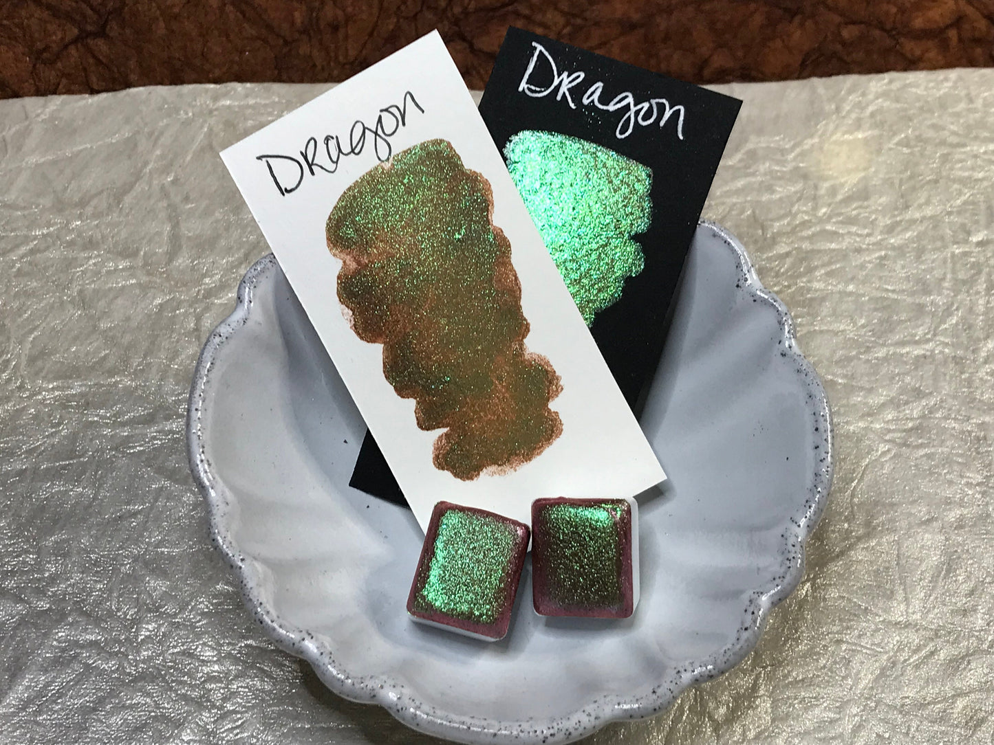 Dragon shimmer watercolor paint with swatch photo
