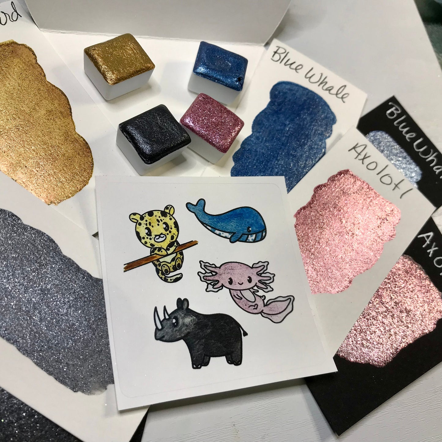 Endangered Collection handmade shimmer watercolor paint half pan set