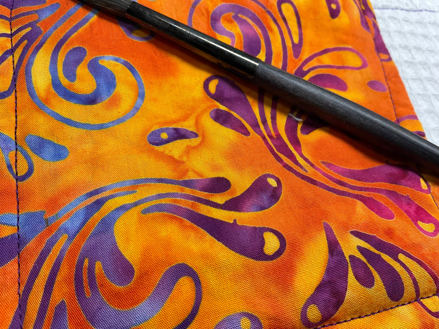 Orange Purple swirl Batik watercolor brush cloth 4.5x4.5 inch,reusable towel