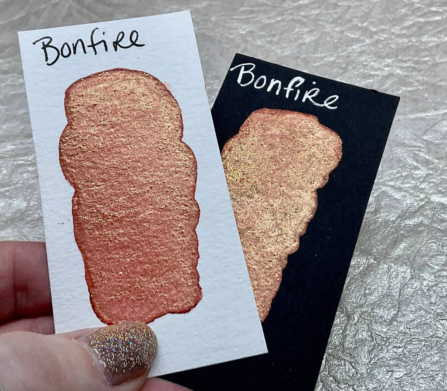 Bonfire handmade shimmer watercolor paint swatch