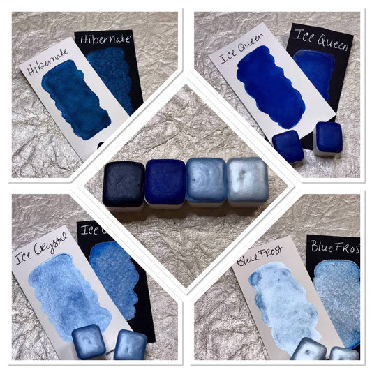 Moody Blues Collection~Handmade Shimmer watercolor paint-half pan