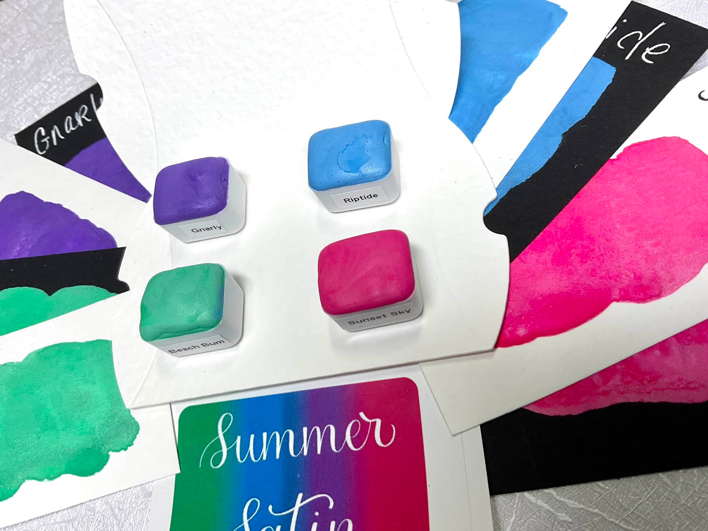 MADE TO ORDER- Summer Satin Neon Collection ~ Handmade shimmer watercolor paint-half pan