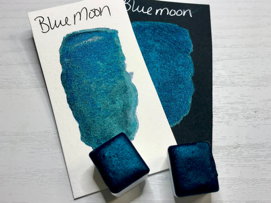 Blue Moon-Handmade Shimmer watercolor paint-half pan
