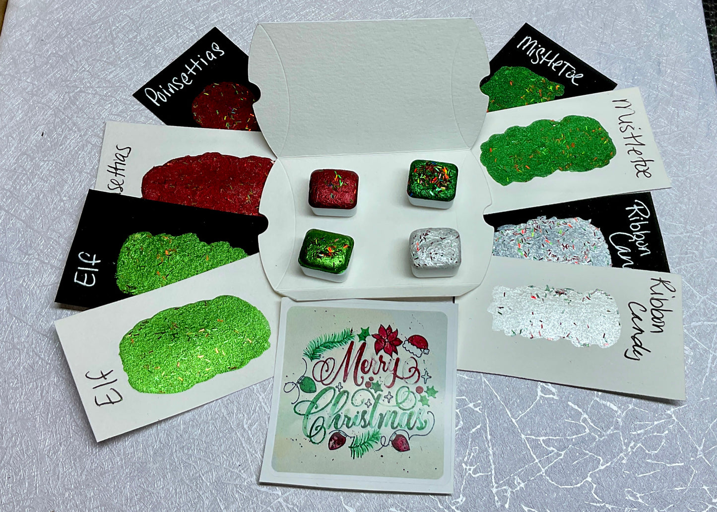 Merry Christmas Collection ~ Handmade shimmer watercolor paint-half pan