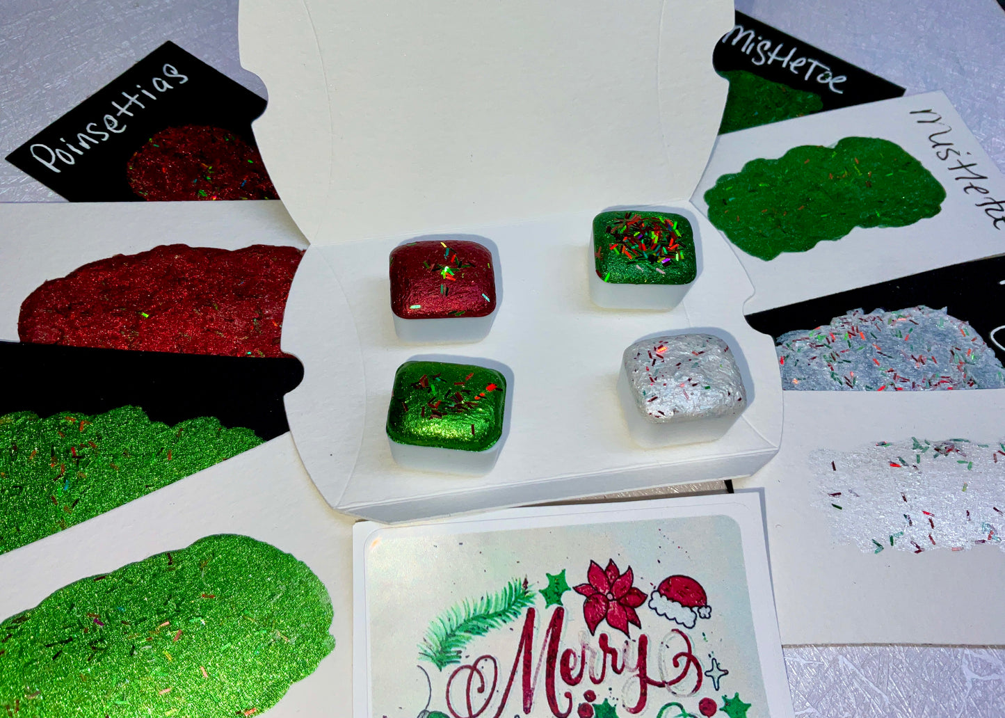 Merry Christmas Collection ~ Handmade shimmer watercolor paint-half pan