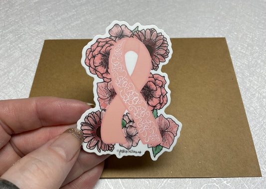 Uterine cancer ribbon with flowers vinyl sticker