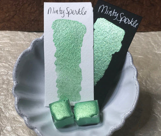 Minty Sparkle ~Handmade Shimmer watercolor paint-half pan