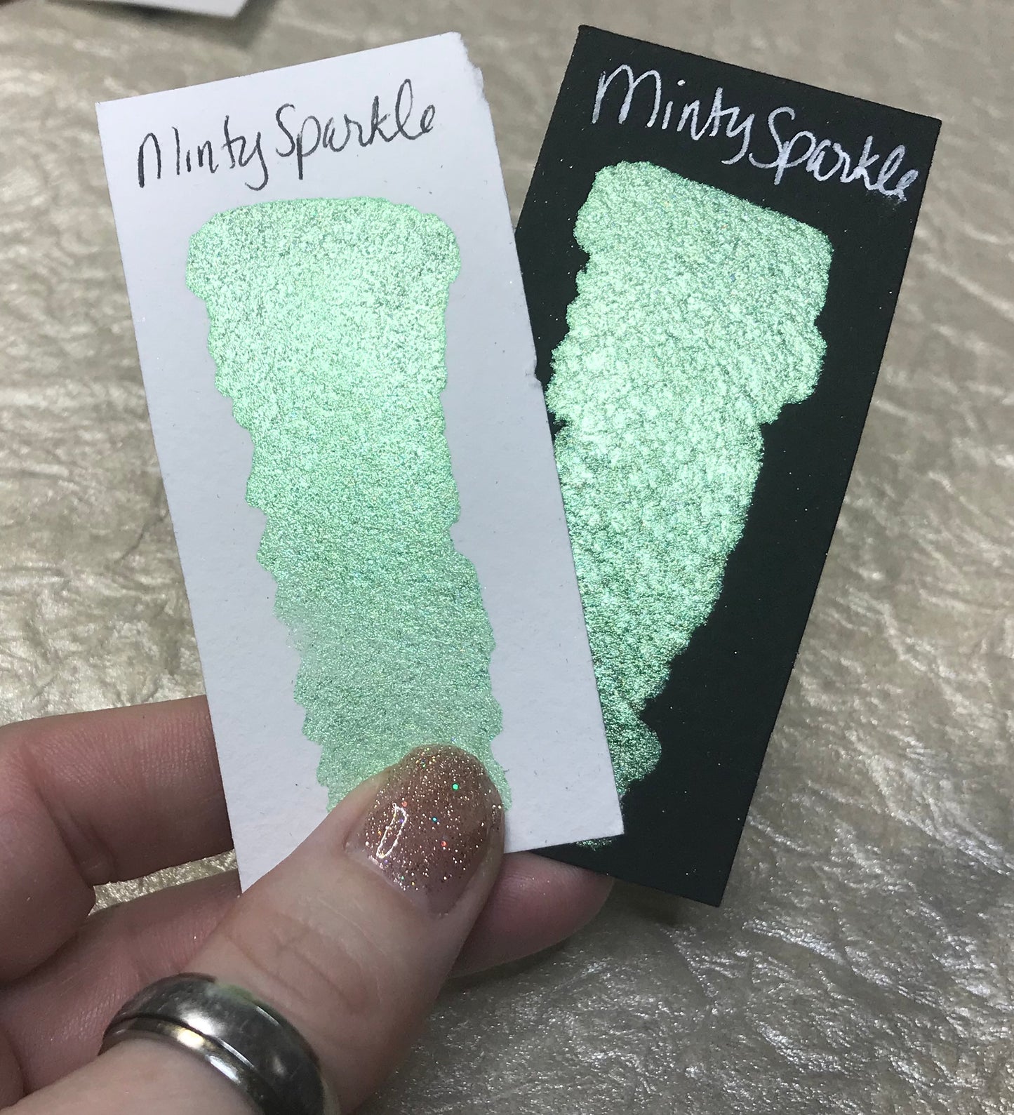 Minty Sparkle ~Handmade Shimmer watercolor paint-half pan