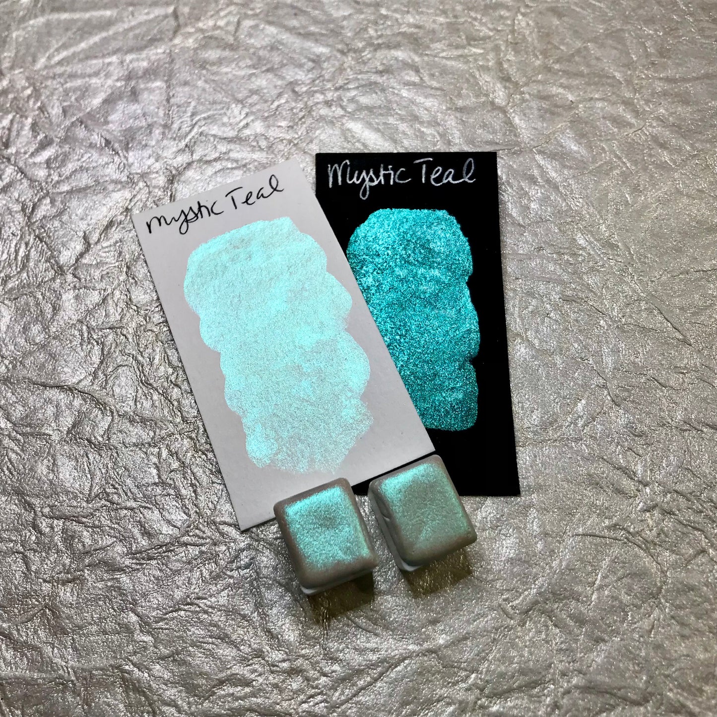 Mystic Teal~Handmade Shimmer watercolor paint-half pan