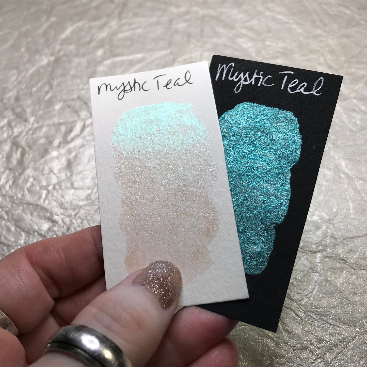 Mystic Teal~Handmade Shimmer watercolor paint-half pan