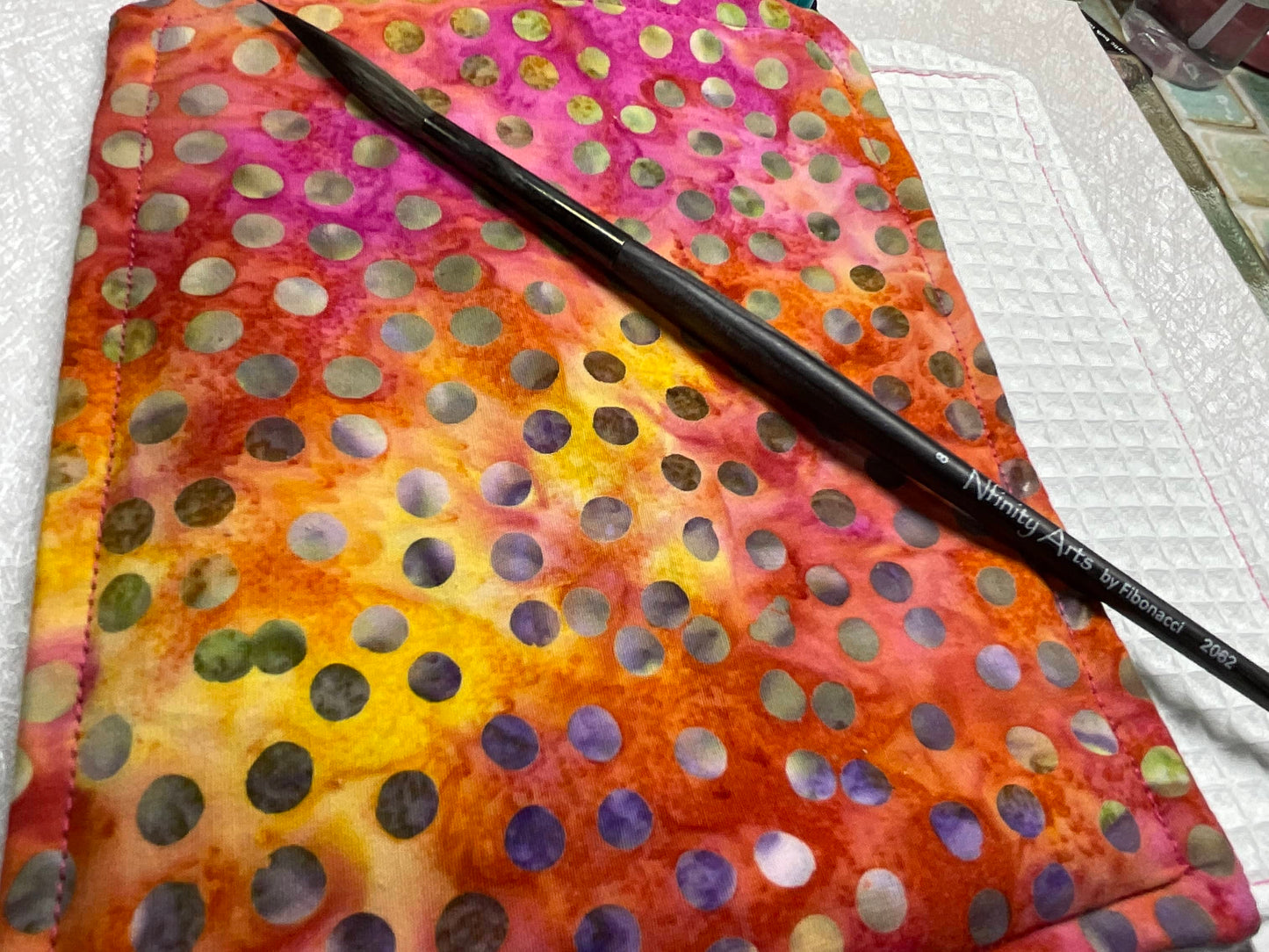Orange dotted Batik-watercolor brush cloth -5x7 inch,reusable towel