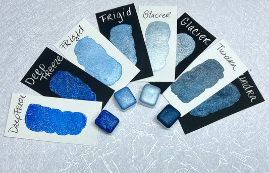 Moody Blues 2 Collection~Handmade Shimmer watercolor paint-half pan