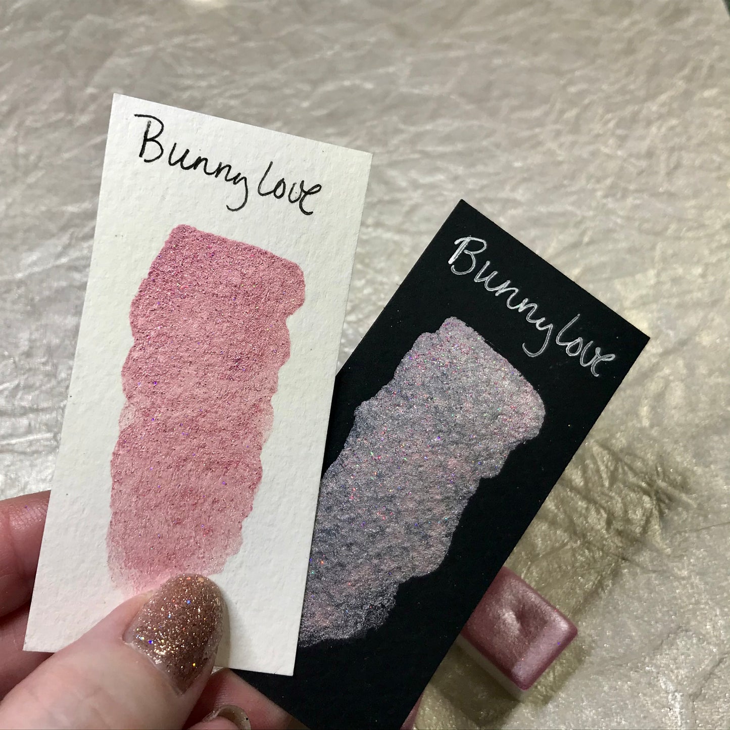 Bunny Love~Handmade Shimmer watercolor paint-half pan