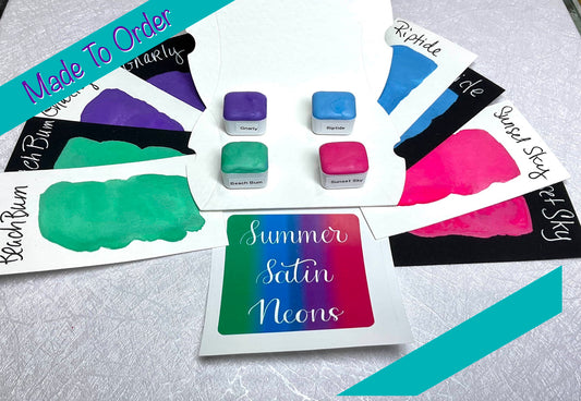 MADE TO ORDER- Summer Satin Neon Collection ~ Handmade shimmer watercolor paint-half pan