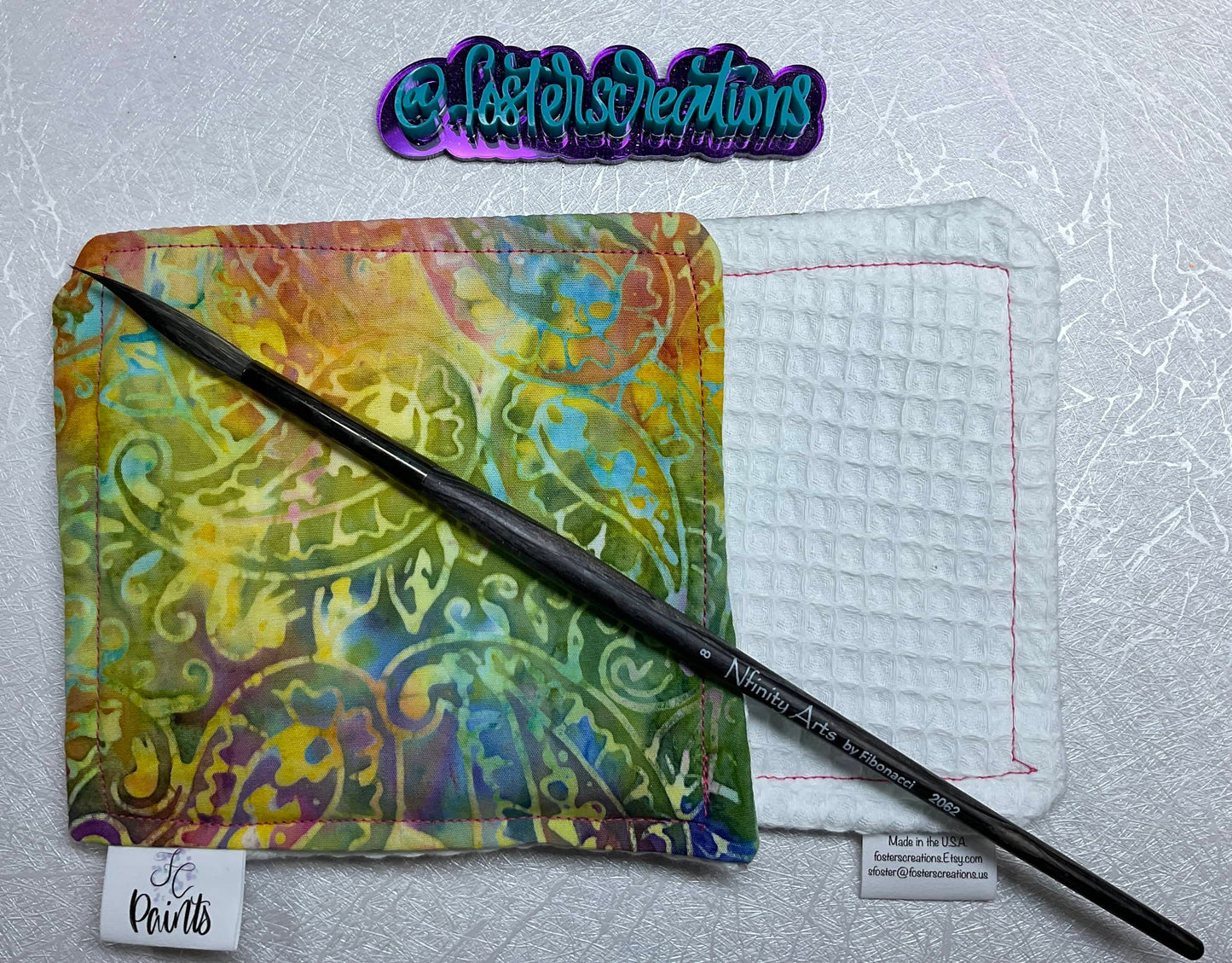 Paisley Batik 1b-watercolor brush cloth-4.5x4.5 inch,reusable towel