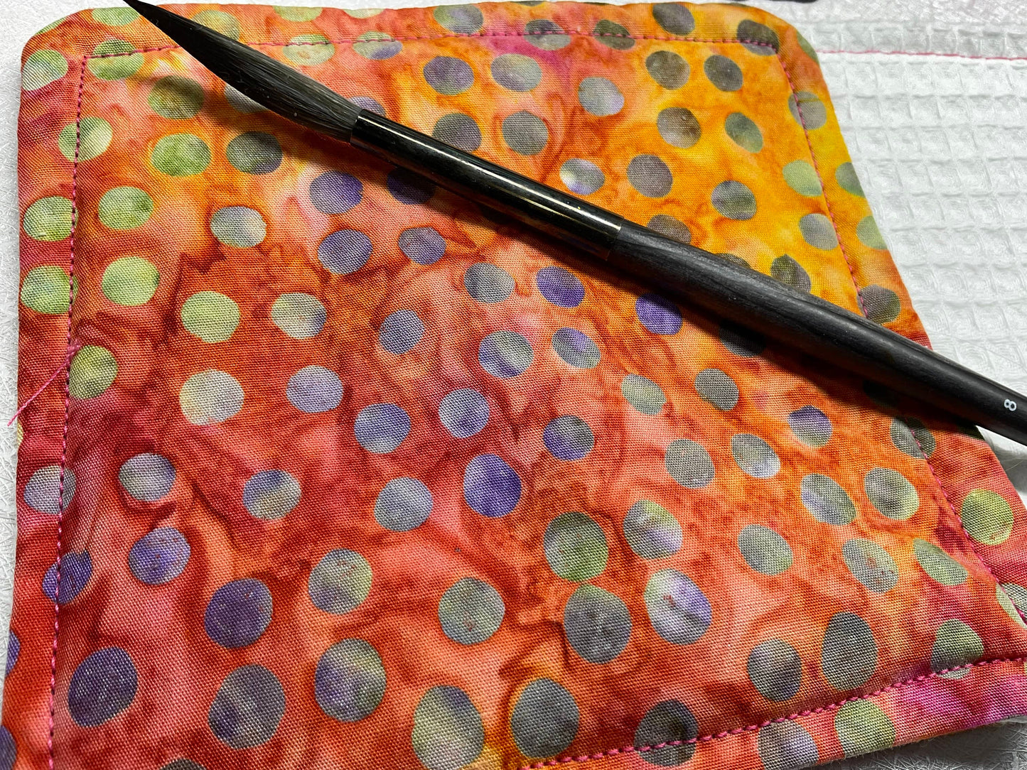 Orange dotted Batik watercolor brush cloth 4.5x5 inch,reusable towel