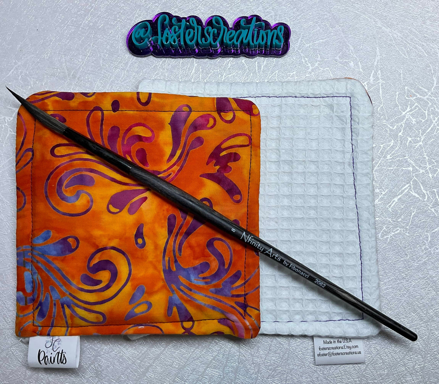 Orange Purple Swirl Batik-watercolor brush cloth -4.5x5 inch,reusable towel