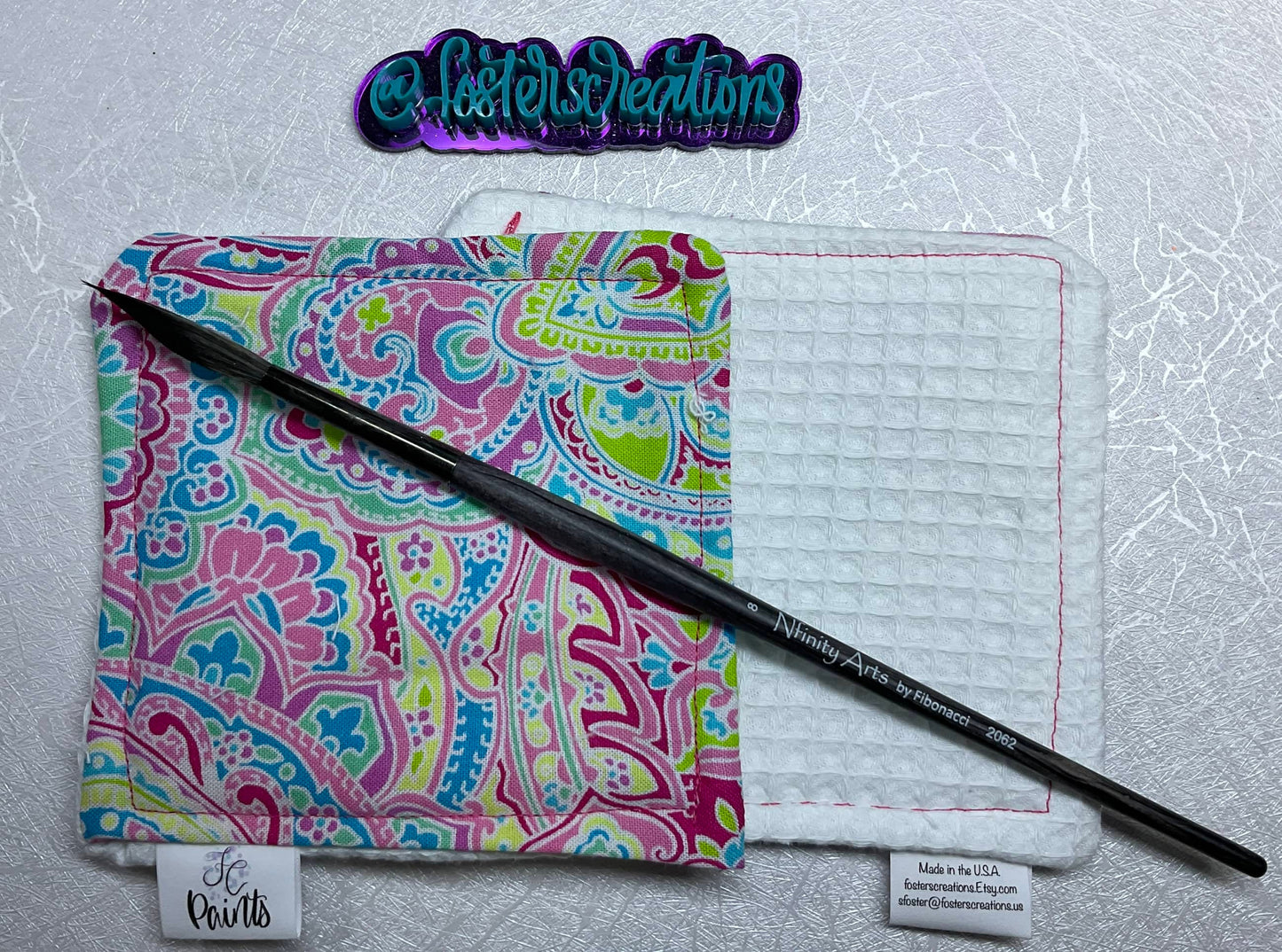 Pink Paisley-watercolor brush cloth -4.5x4.5 inch,reusable towel