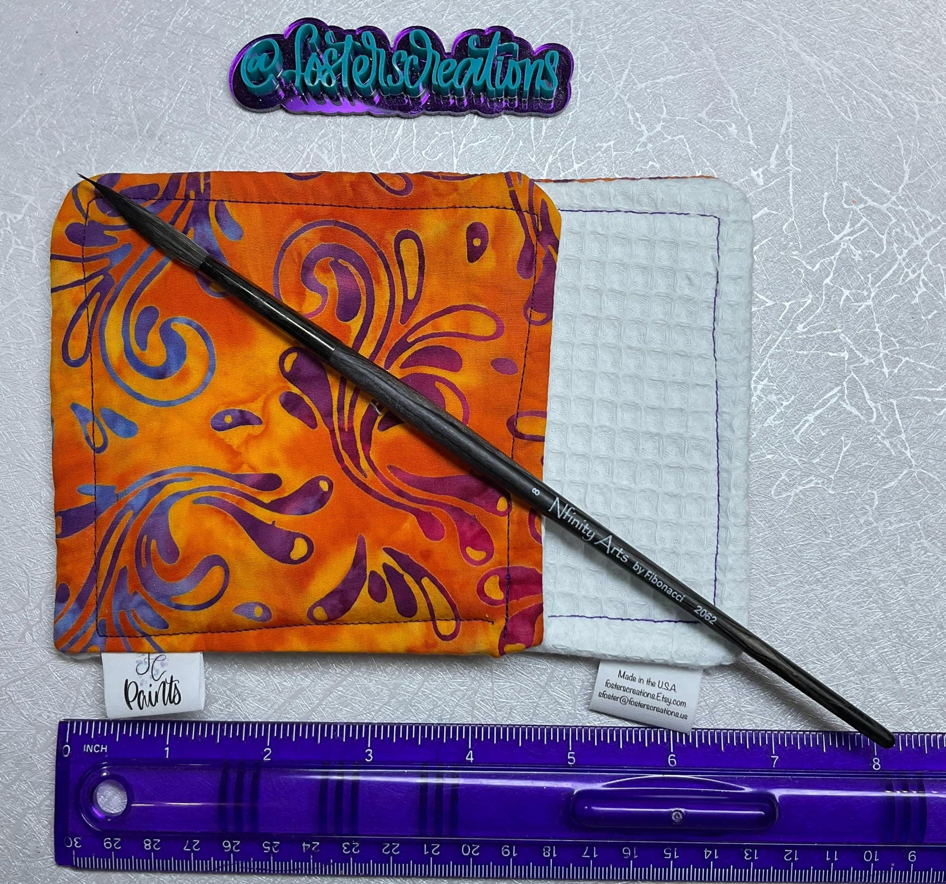 Orange Purple swirl Batik watercolor brush cloth 4.5x4.5 inch,reusable towel