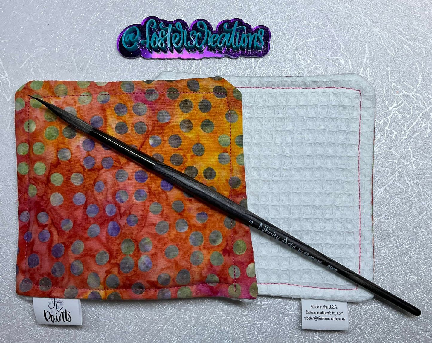 Orange dotted Batik watercolor brush cloth 4.5x5 inch,reusable towel