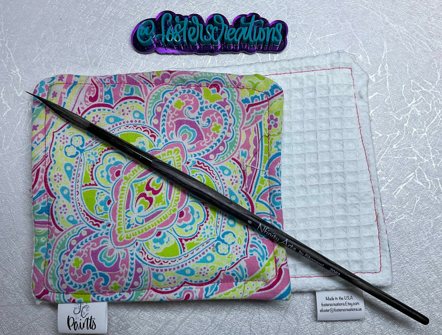 Pink Paisley-watercolor brush cloth -4.5x5 inch,reusable towel~FC-Paints