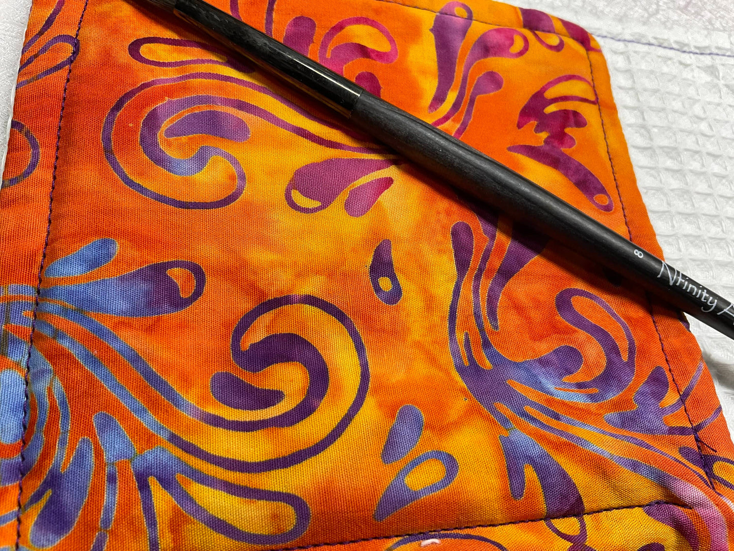 Orange Purple Swirl Batik-watercolor brush cloth -4.5x5 inch,reusable towel