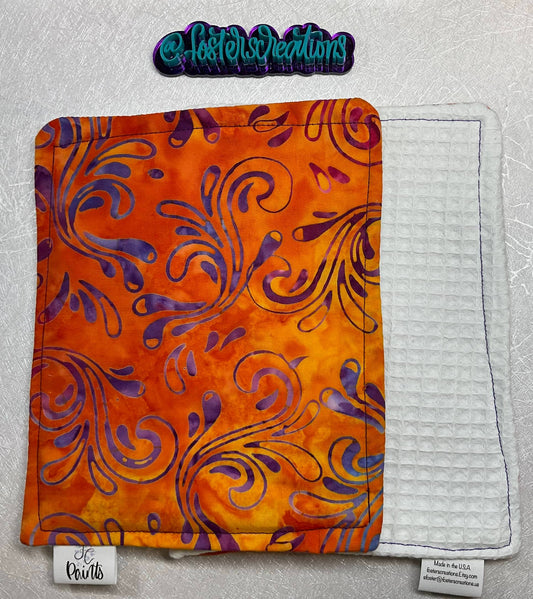 Orange Purple Swirl Batik-watercolor brush cloth -5x7 inch,reusable towel