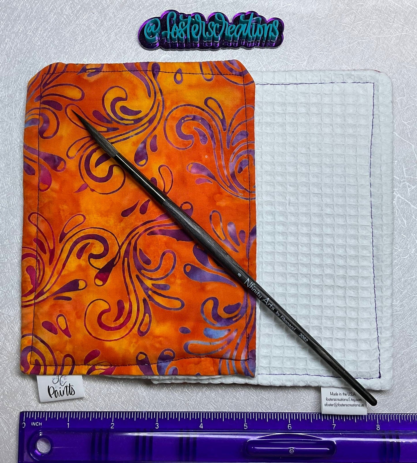 Orange Purple Swirl Batik-watercolor brush cloth -5x7 inch,reusable towel