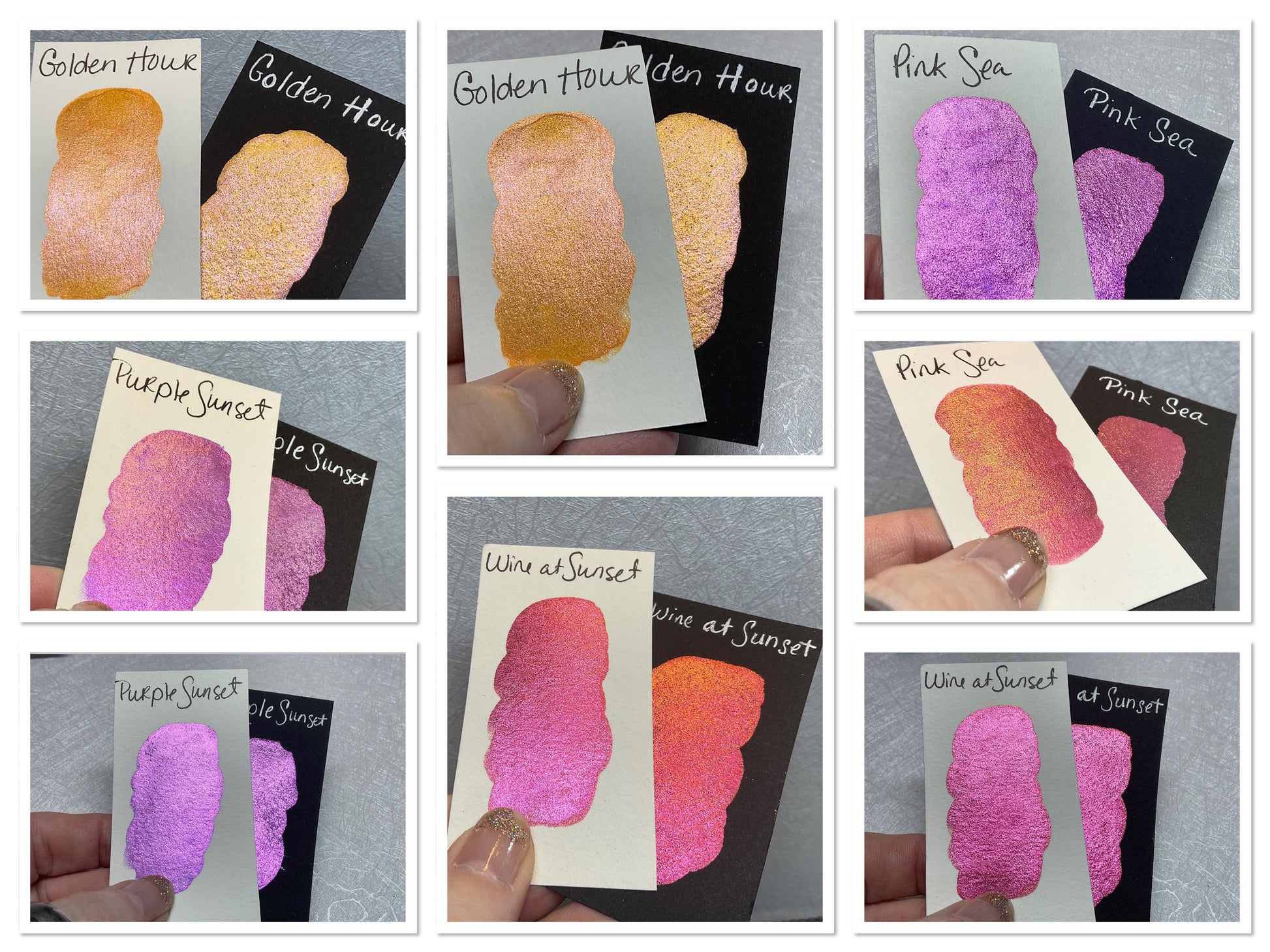 Dreamy Summer handmade shimmer watercolor paint half pan set swatch photo